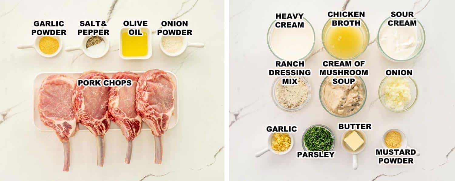 ingredients needed to make creamy ranch pork chops.
