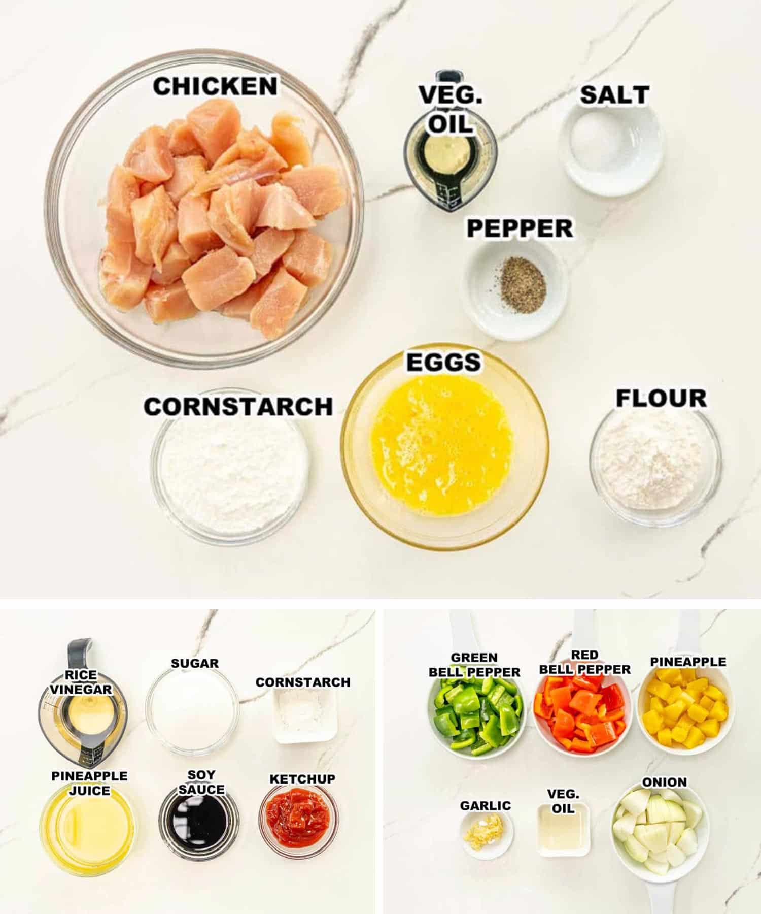 ingredients needed to make sweet and sour chicken stir fry.