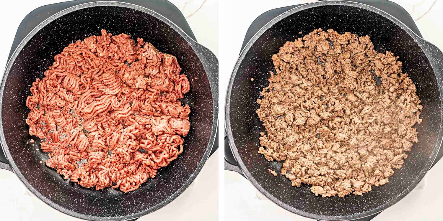 process shots showing how to make beef burritos.
