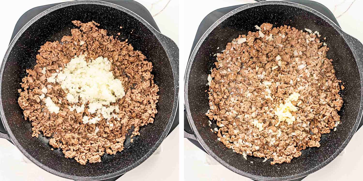 process shots showing how to make beef burritos.