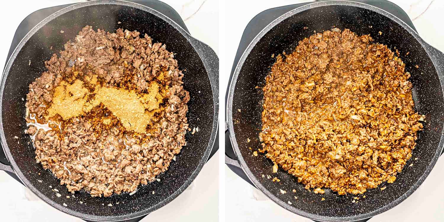process shots showing how to make beef burritos.