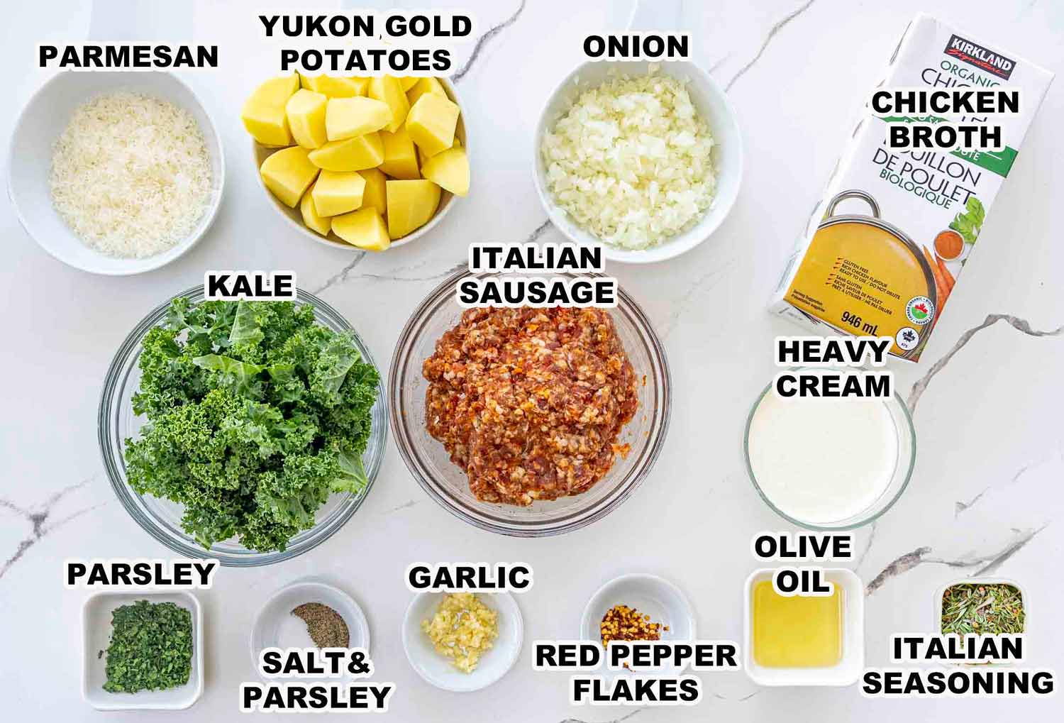 image of ingredients for zuppa toscana.