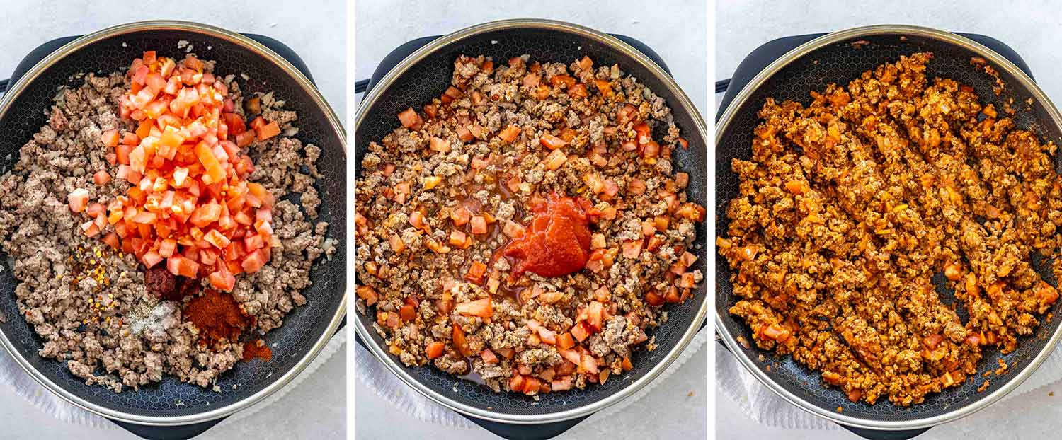 process shots showing how to make beef potato roll.
