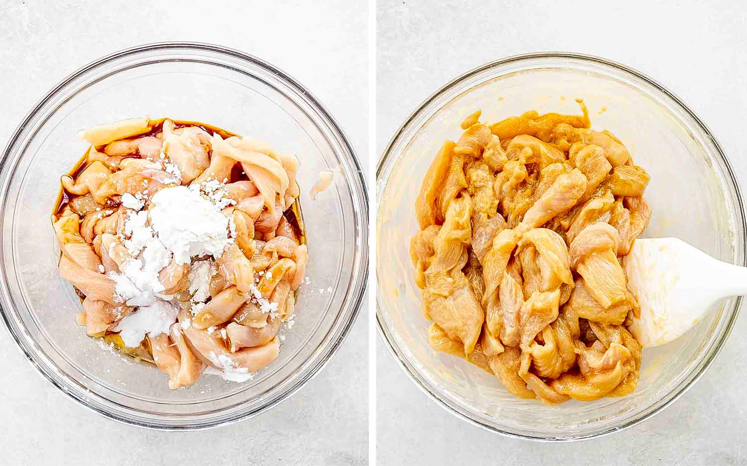 process shots showing how to make chicken green bean stir fry.