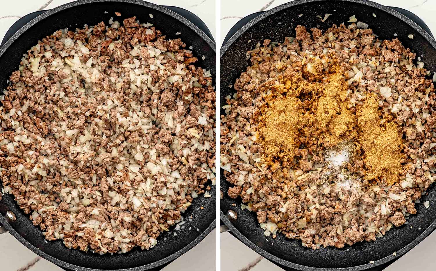 process shots showing how to make beef taco egg rolls.