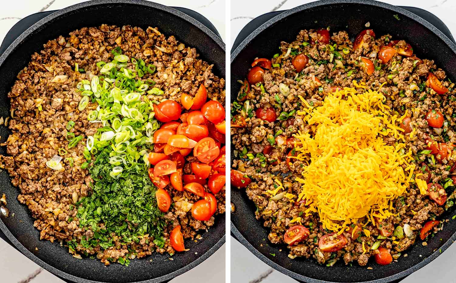 process shots showing how to make beef taco egg rolls.