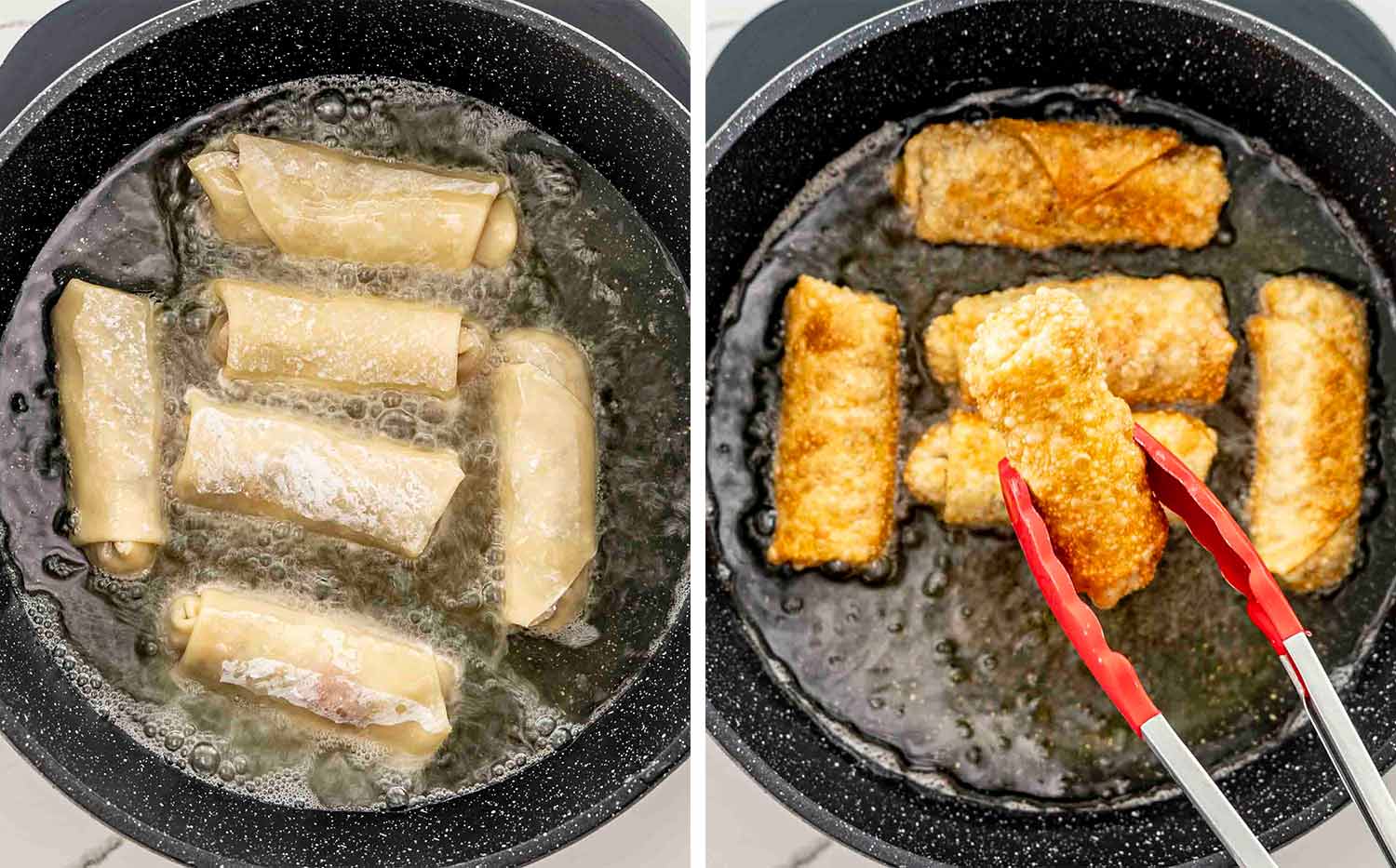 process shots showing how to make beef taco egg rolls.