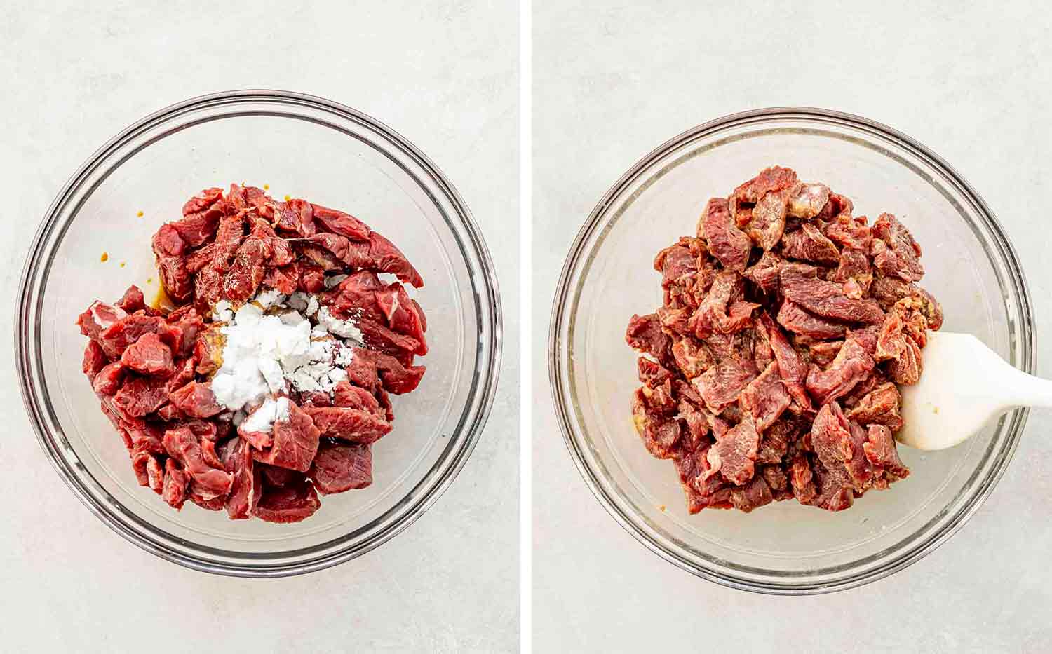 process shots showing how to make spicy beef noodles.