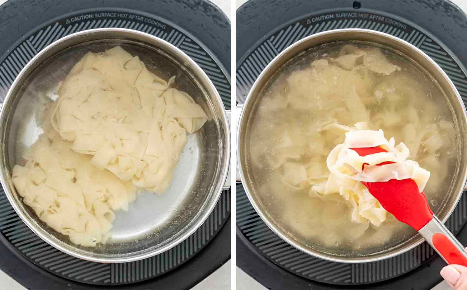 process shots showing how to make spicy beef noodles.