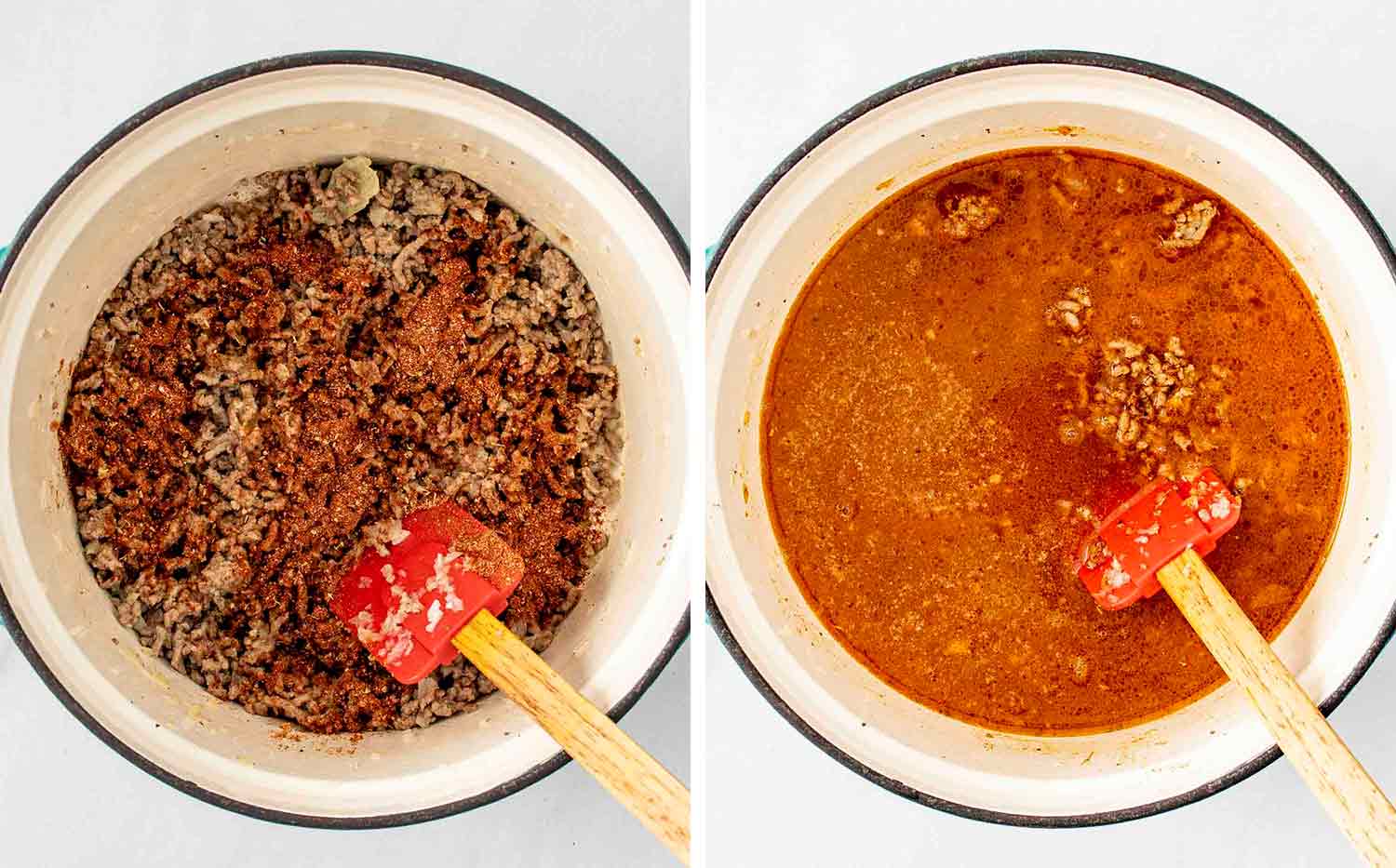 process shots showing how to make taco soup.