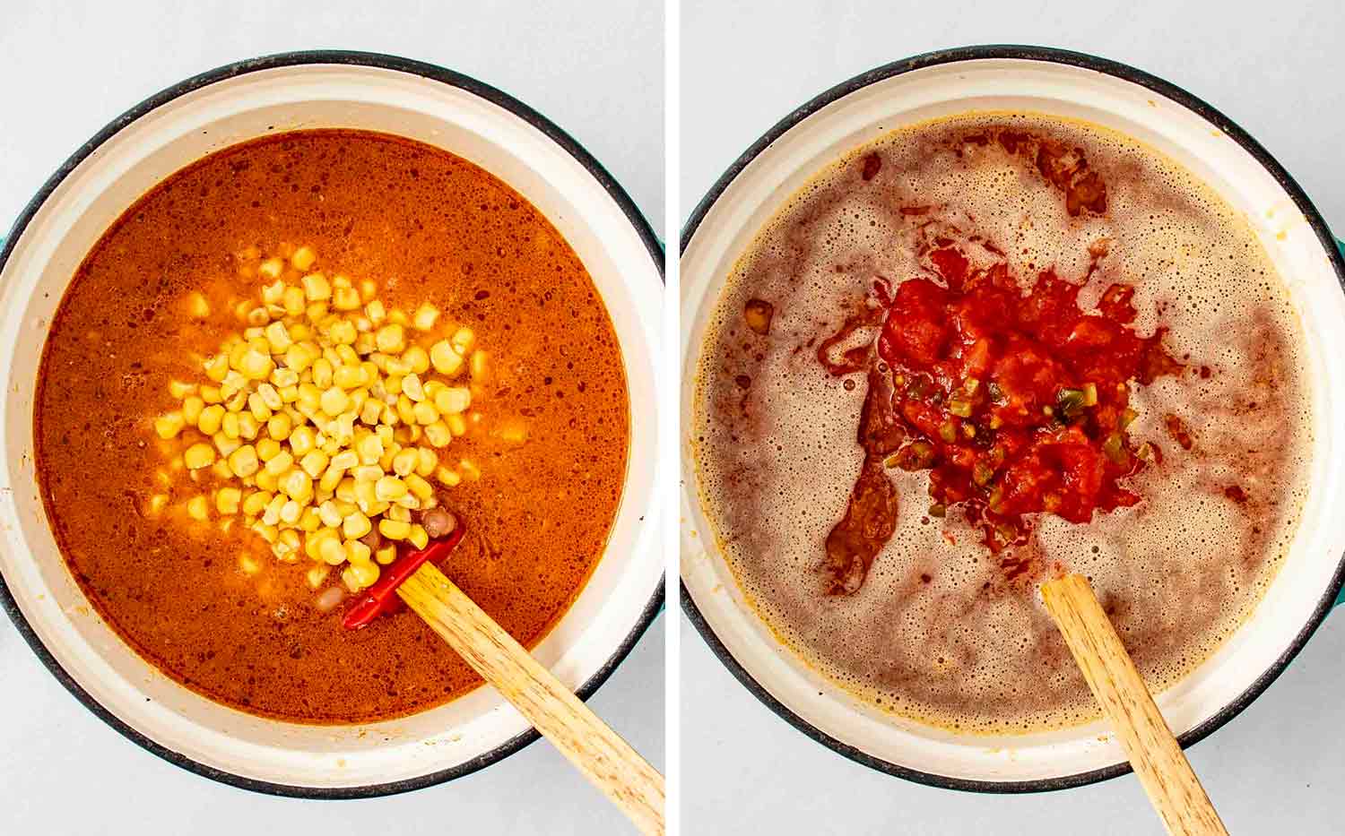 process shots showing how to make taco soup.