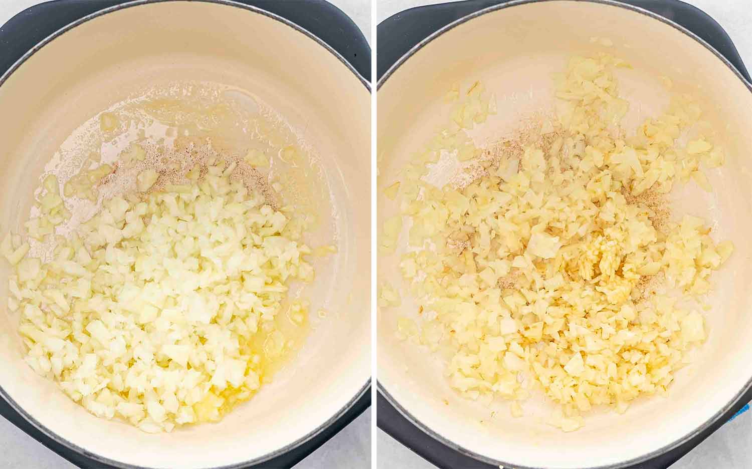 process shots showing how to make asparagus soup.