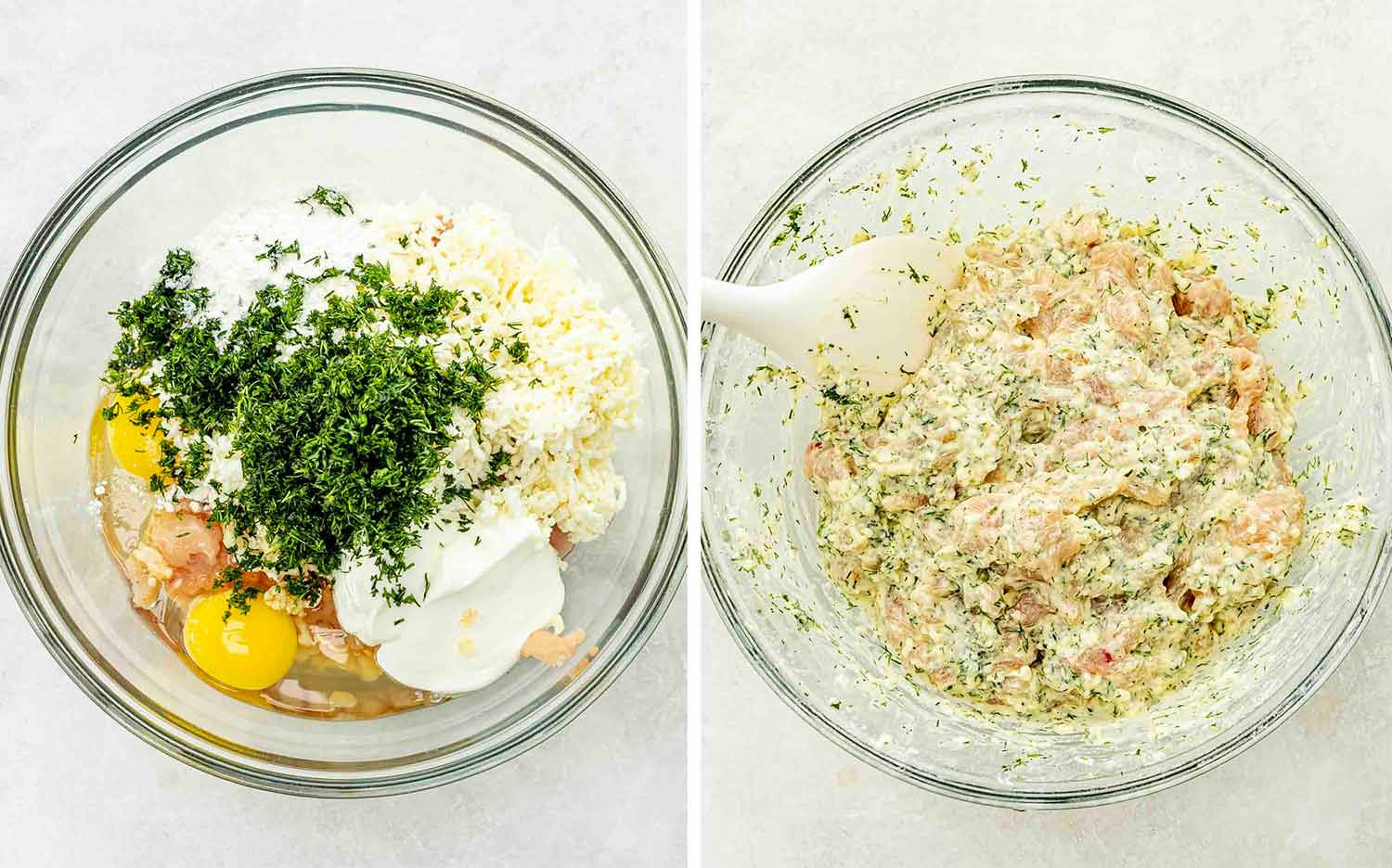 process shots showing how to make chicken fritters.