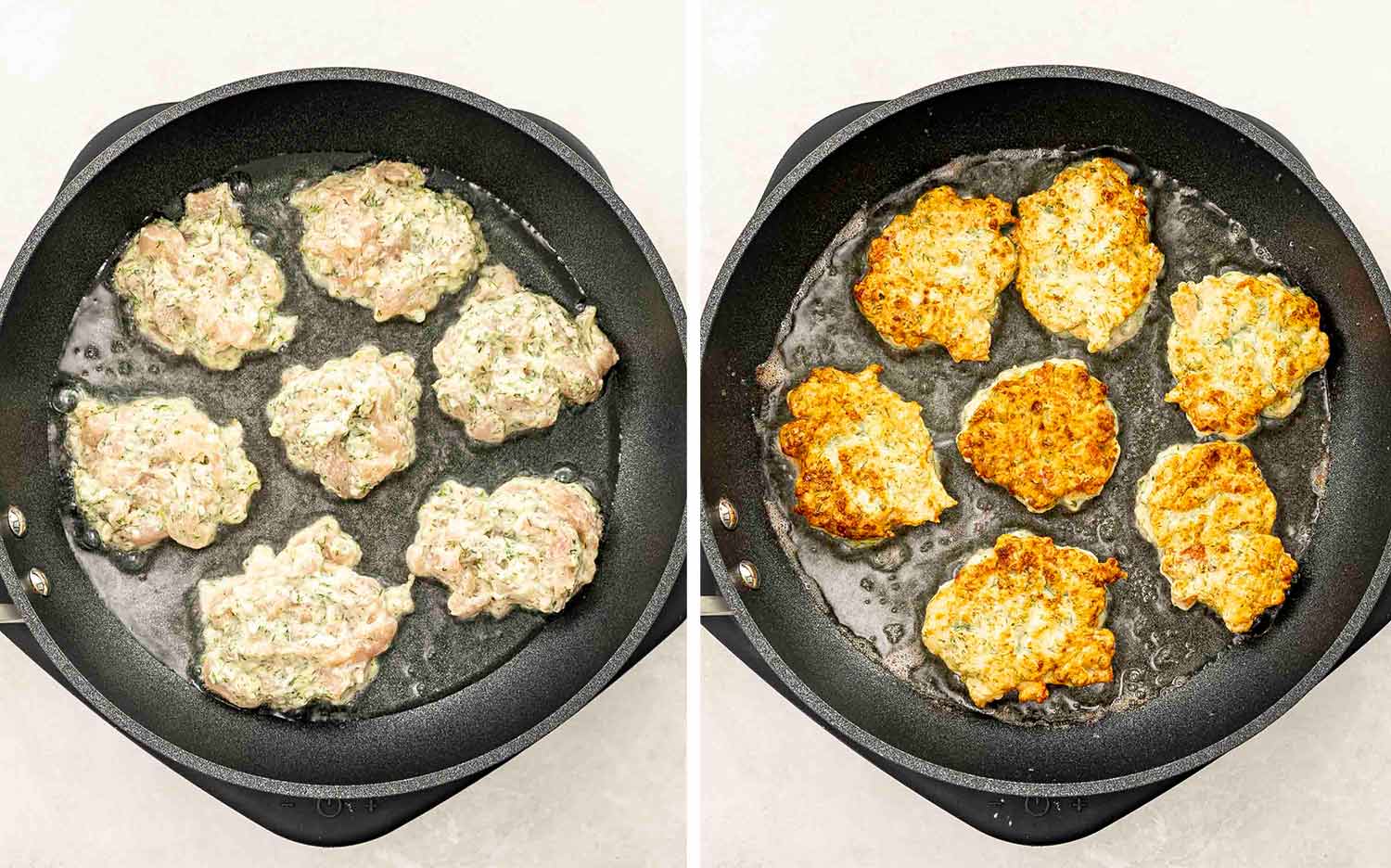 process shots showing how to make chicken fritters.