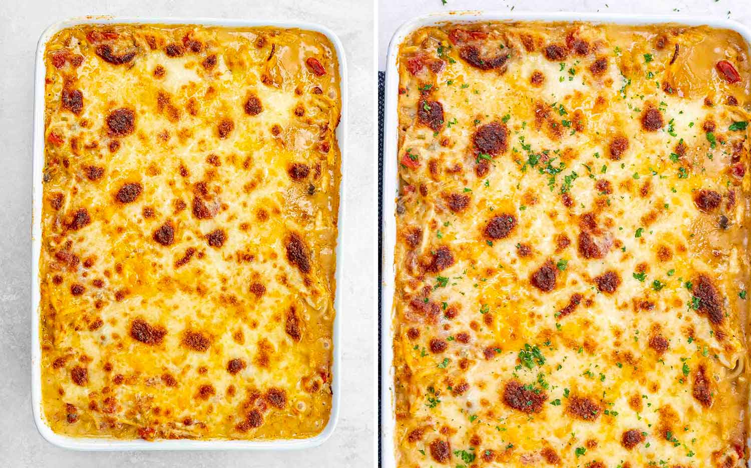 process shots showing how to make chicken spaghetti.