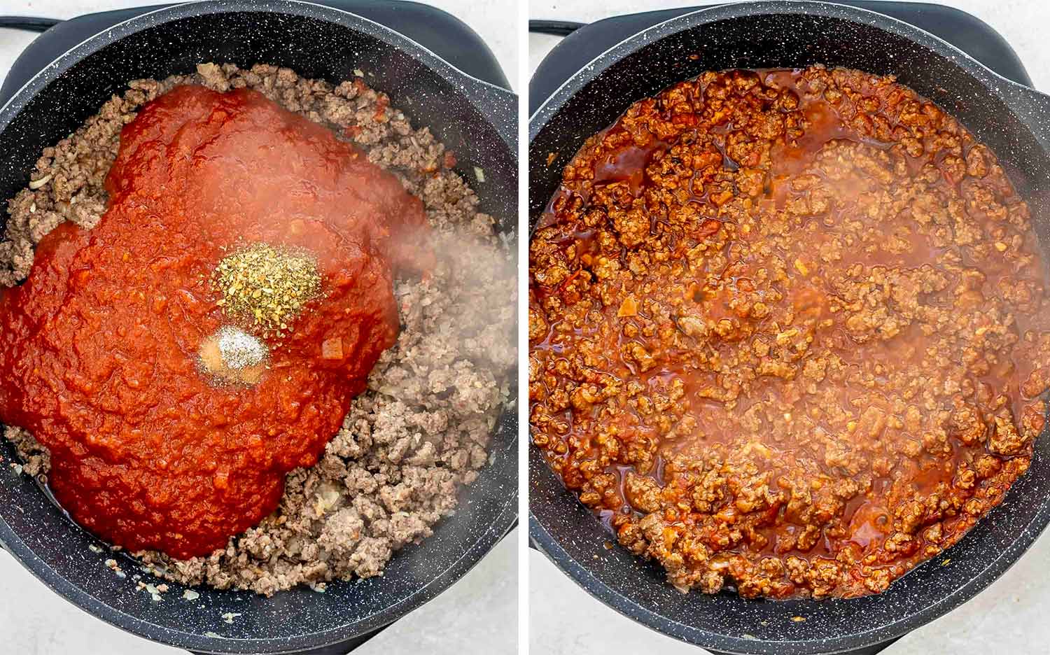 process shots showing how to make million dollar spaghetti.