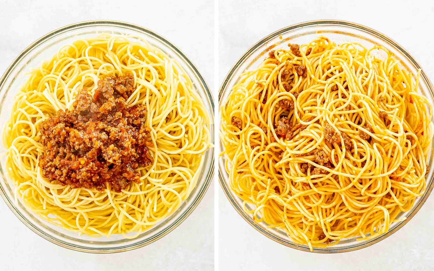 process shots showing how to make million dollar spaghetti.