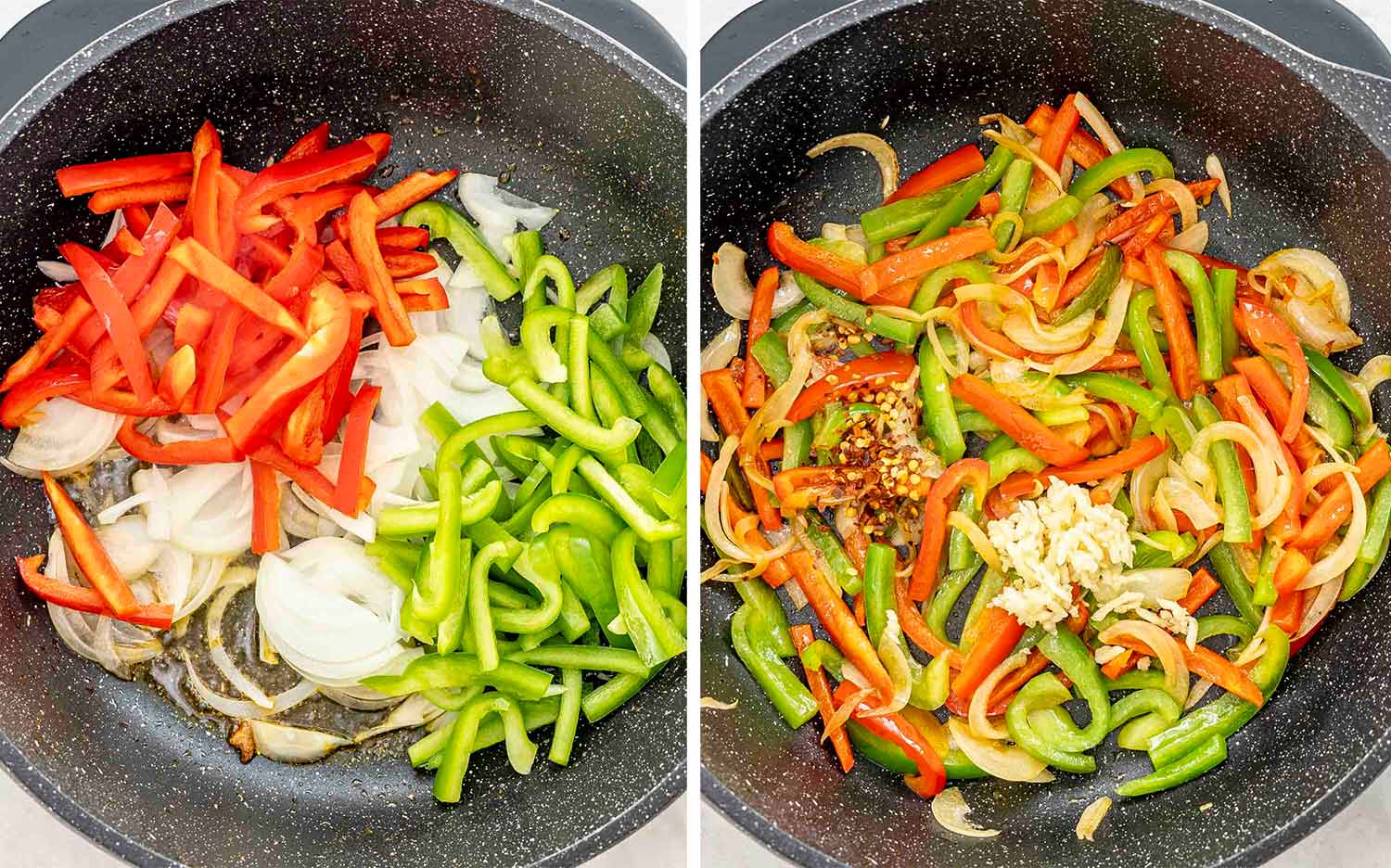 process shots showing how to make chicken riggies.