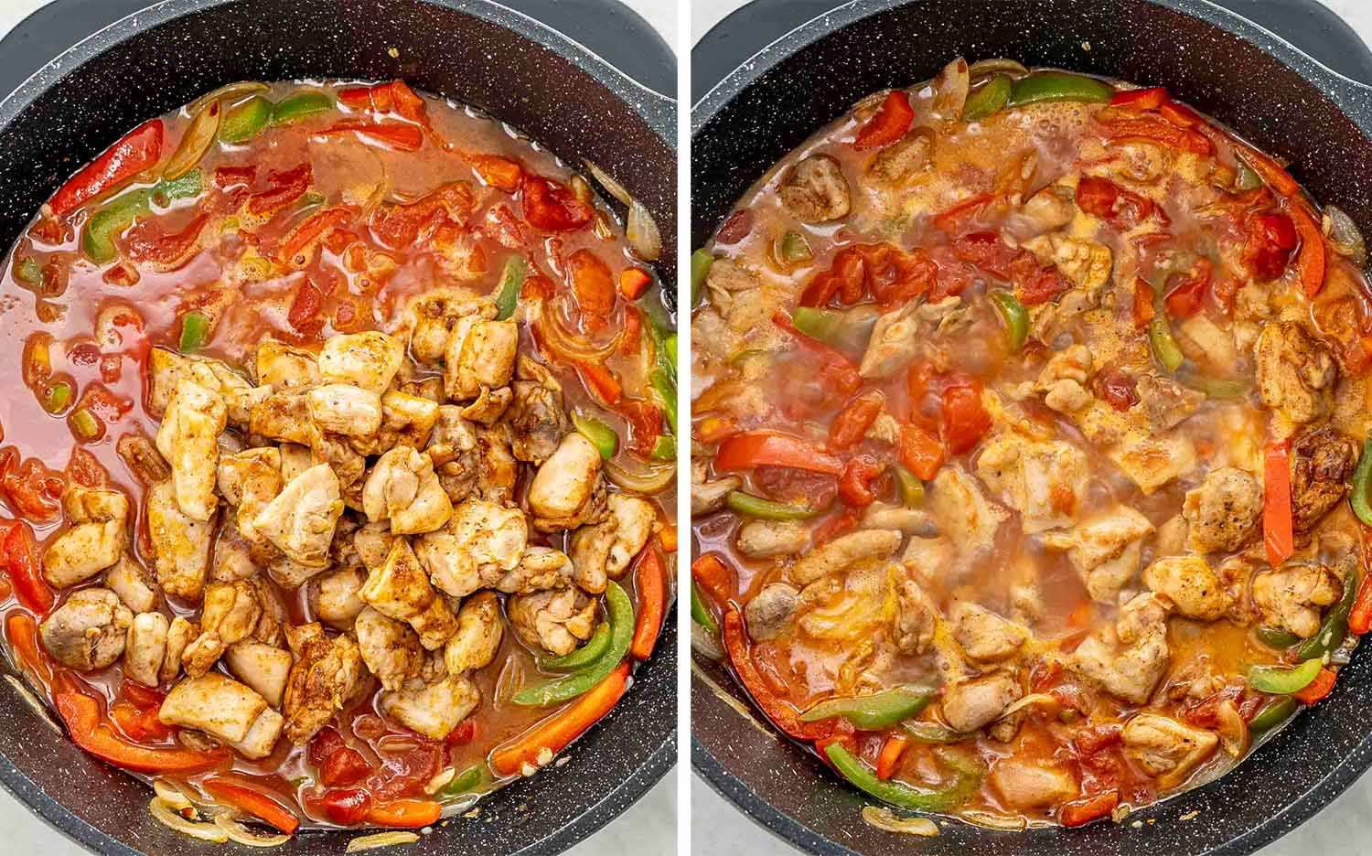 process shots showing how to make chicken riggies.