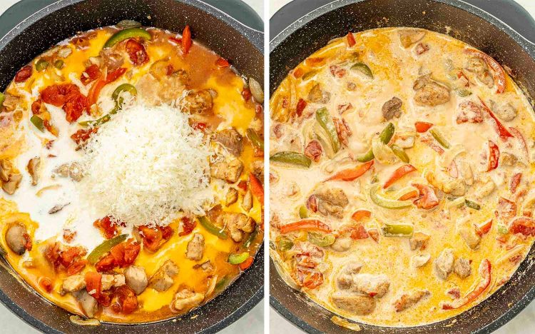 process shots showing how to make chicken riggies.