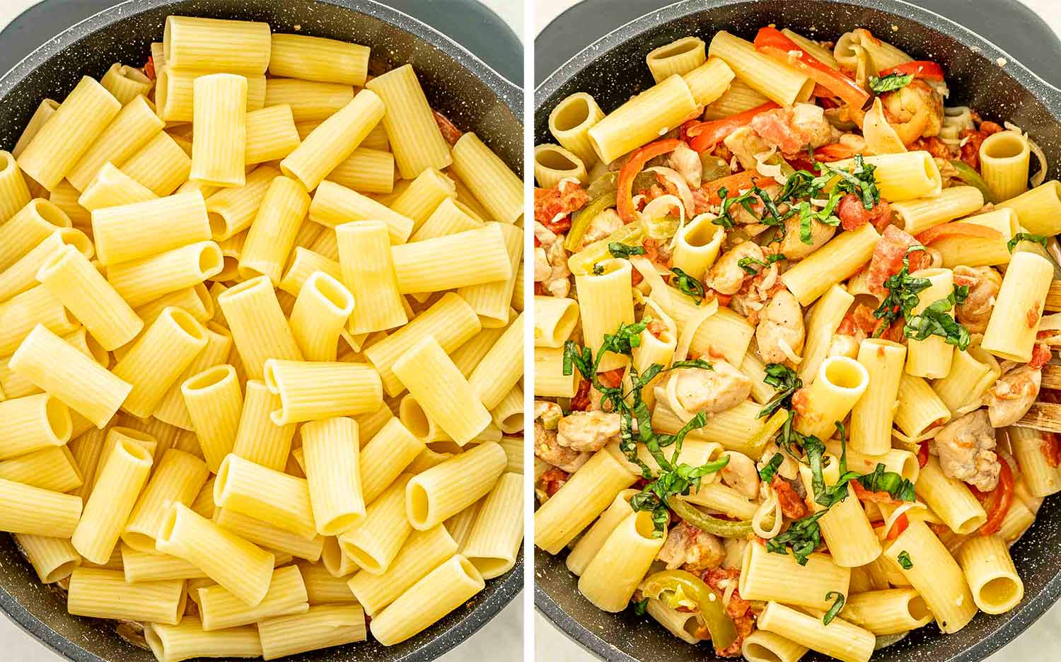 process shots showing how to make chicken riggies.