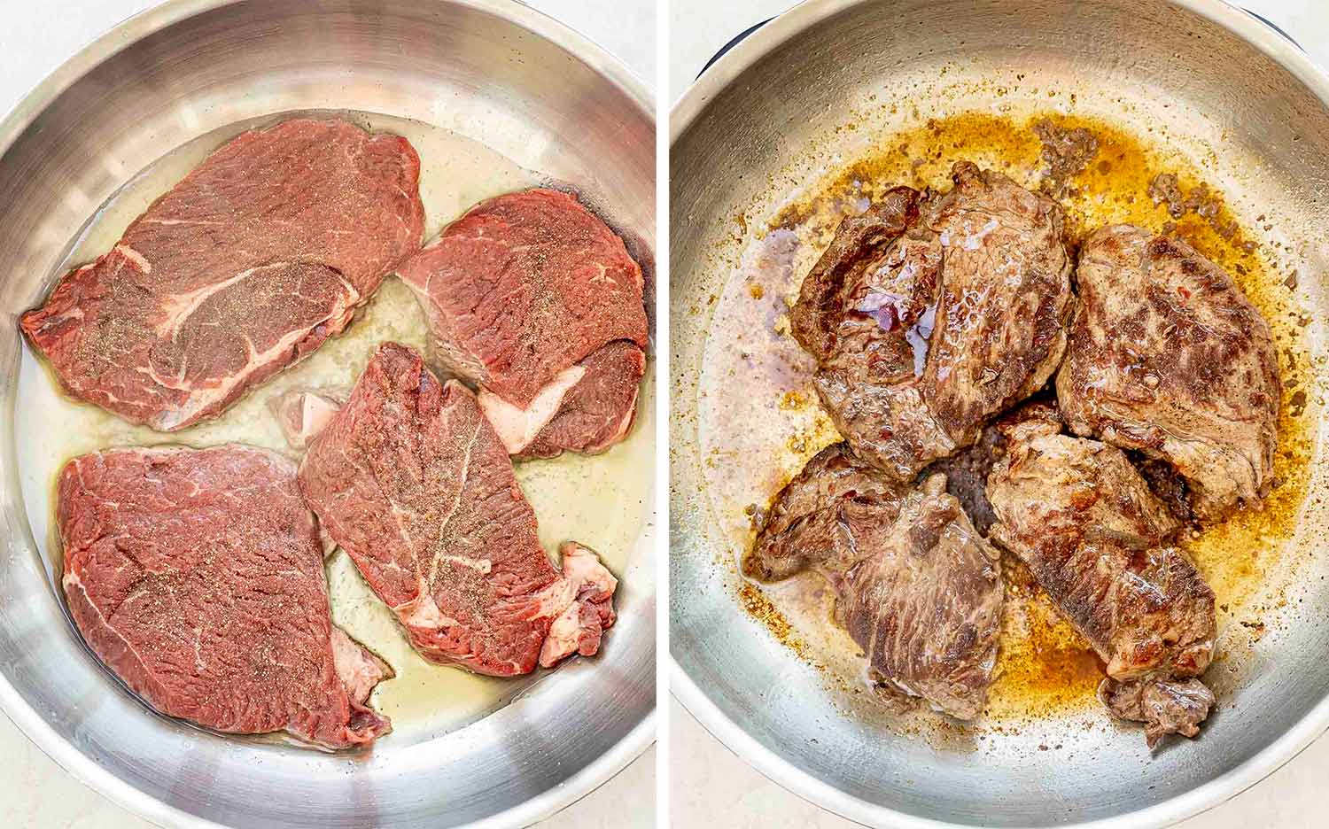 process shots showing how to make steak pizzaiola.