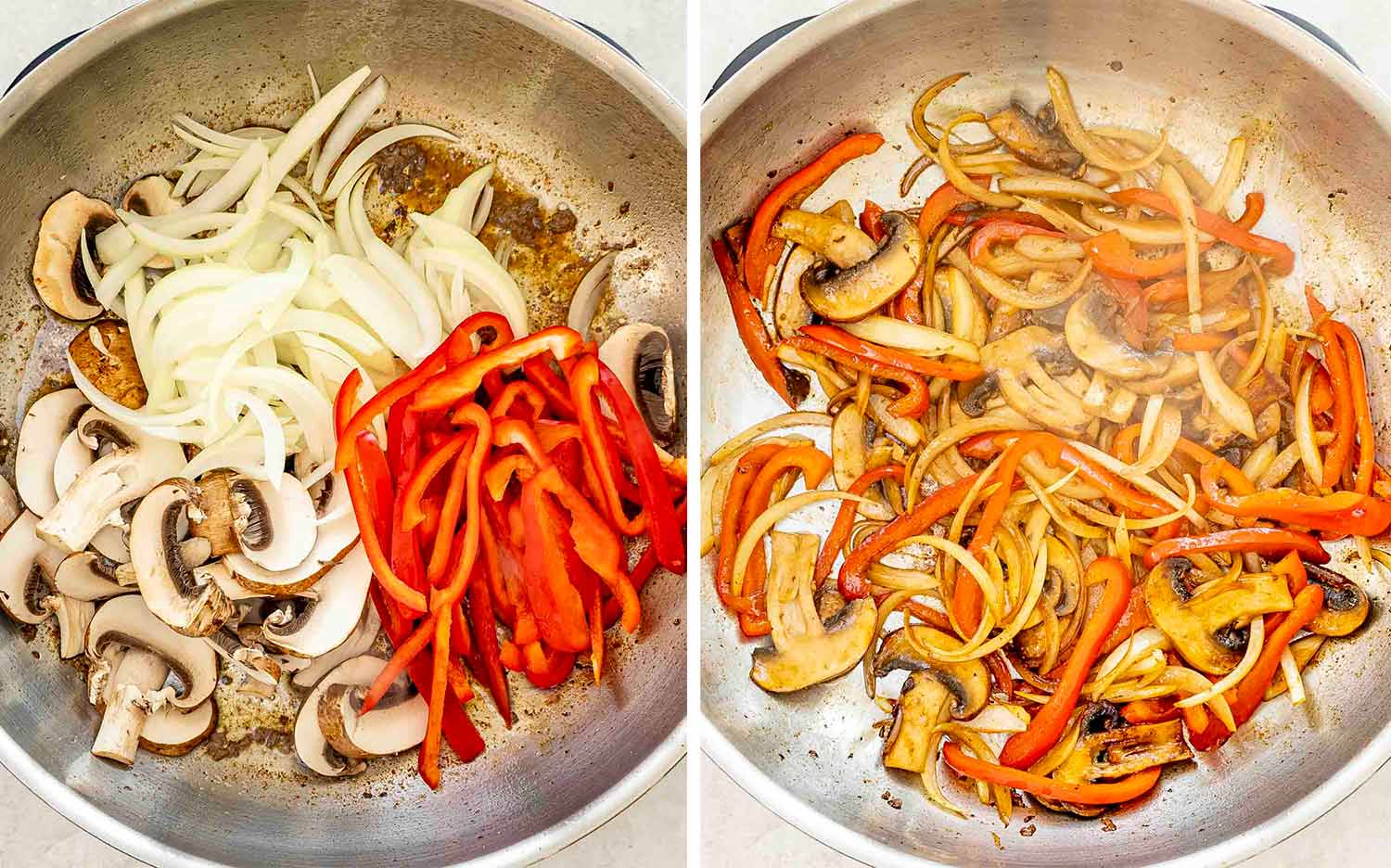 process shots showing how to make steak pizzaiola.