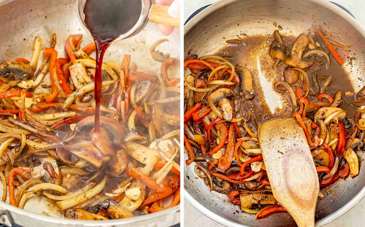 process shots showing how to make steak pizzaiola.