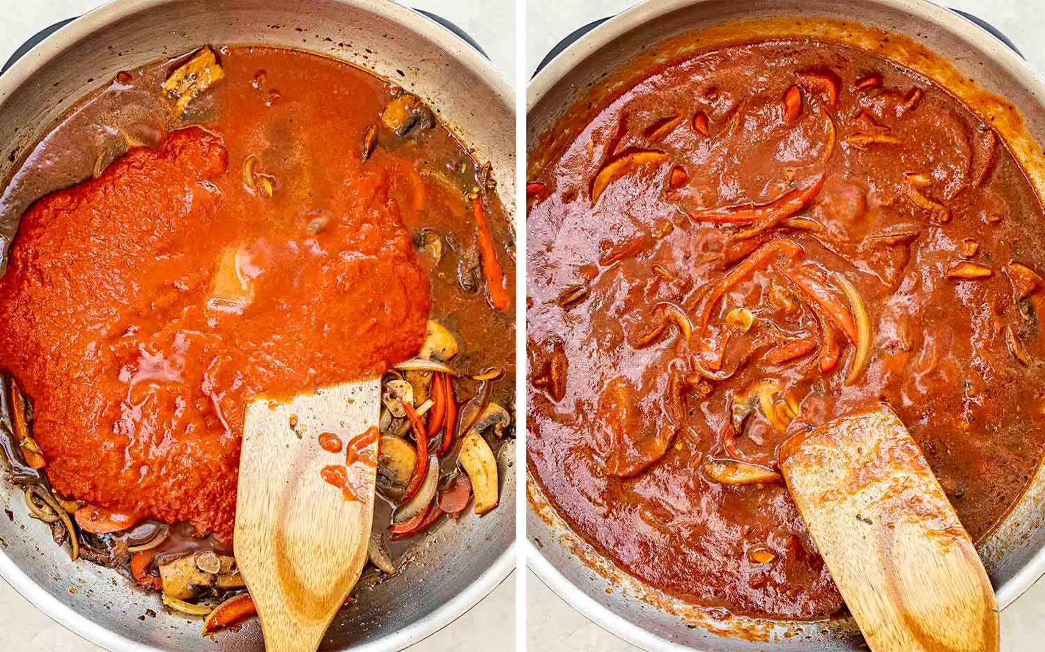 process shots showing how to make steak pizzaiola.