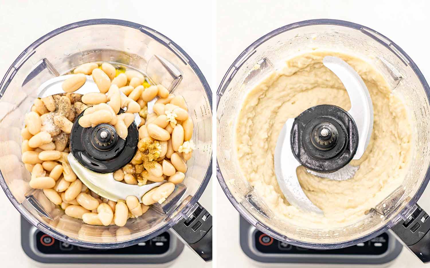 process shots showing how to make white bean dip.