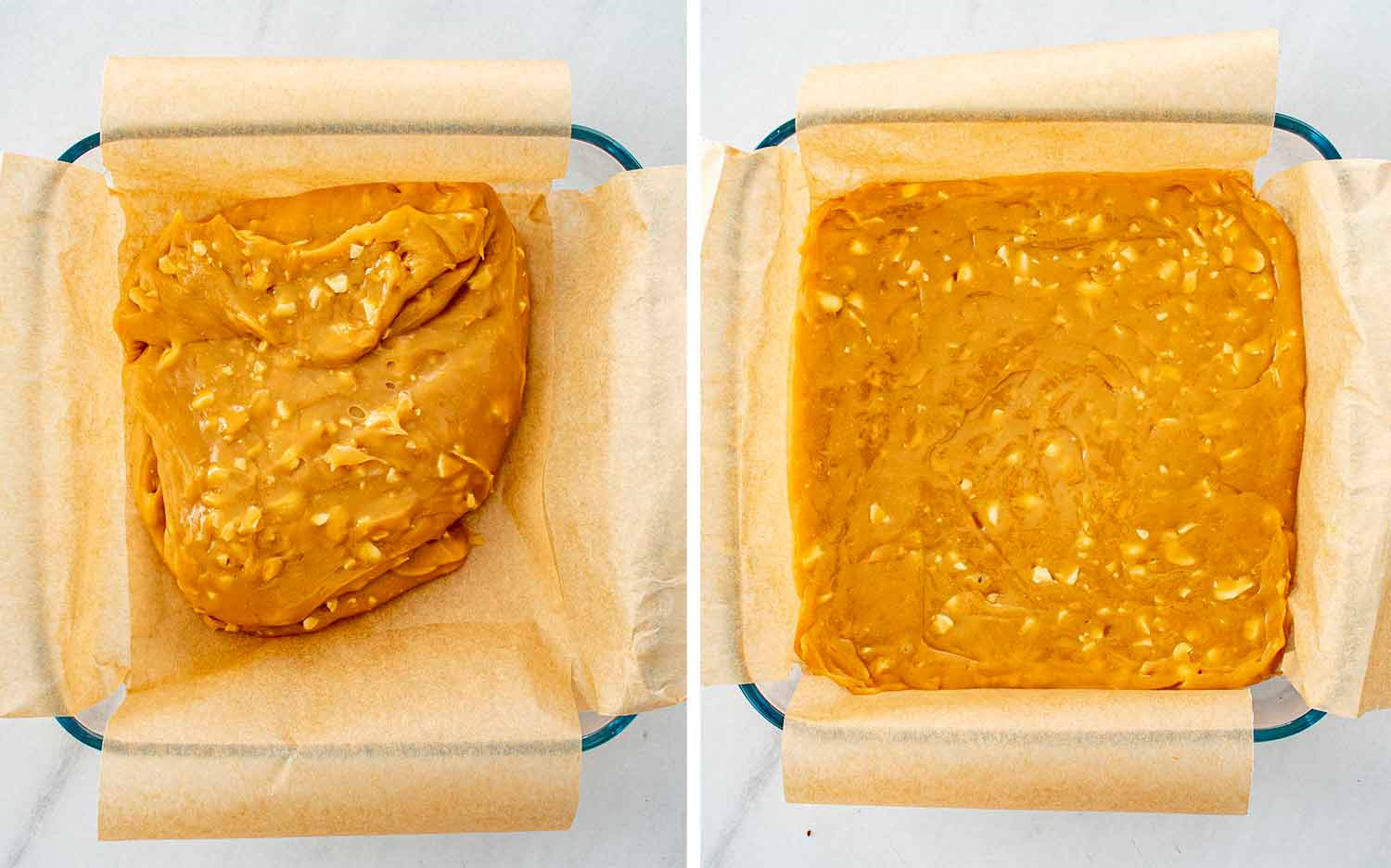 process shots showing how to make snickers bites.