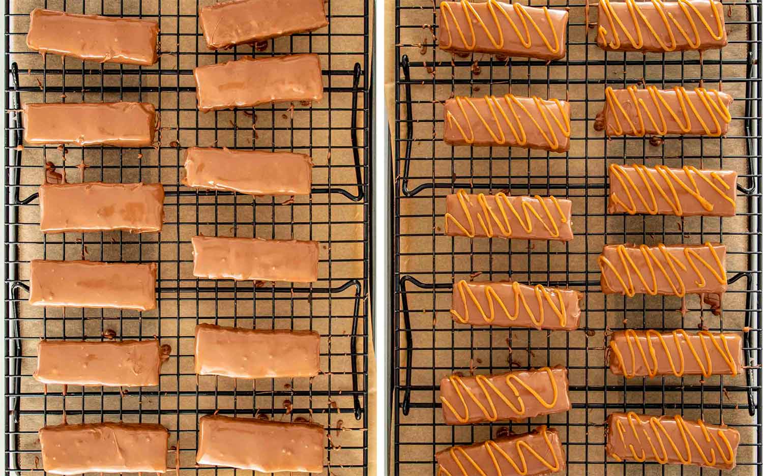 process shots showing how to make snickers bites.