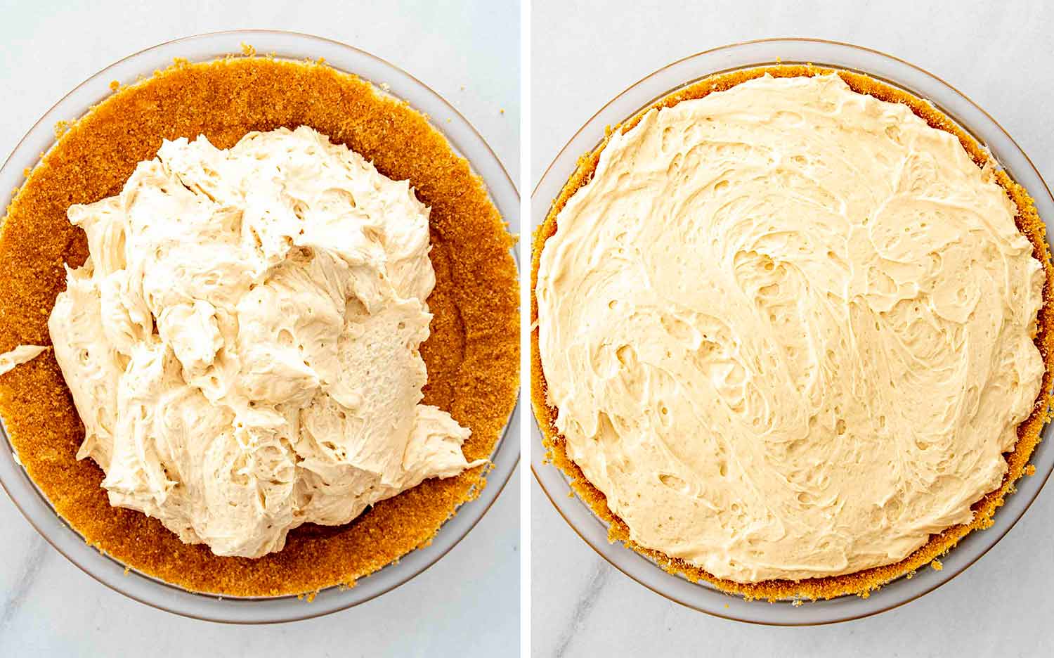 process shots showing how to make peanut butter pie.