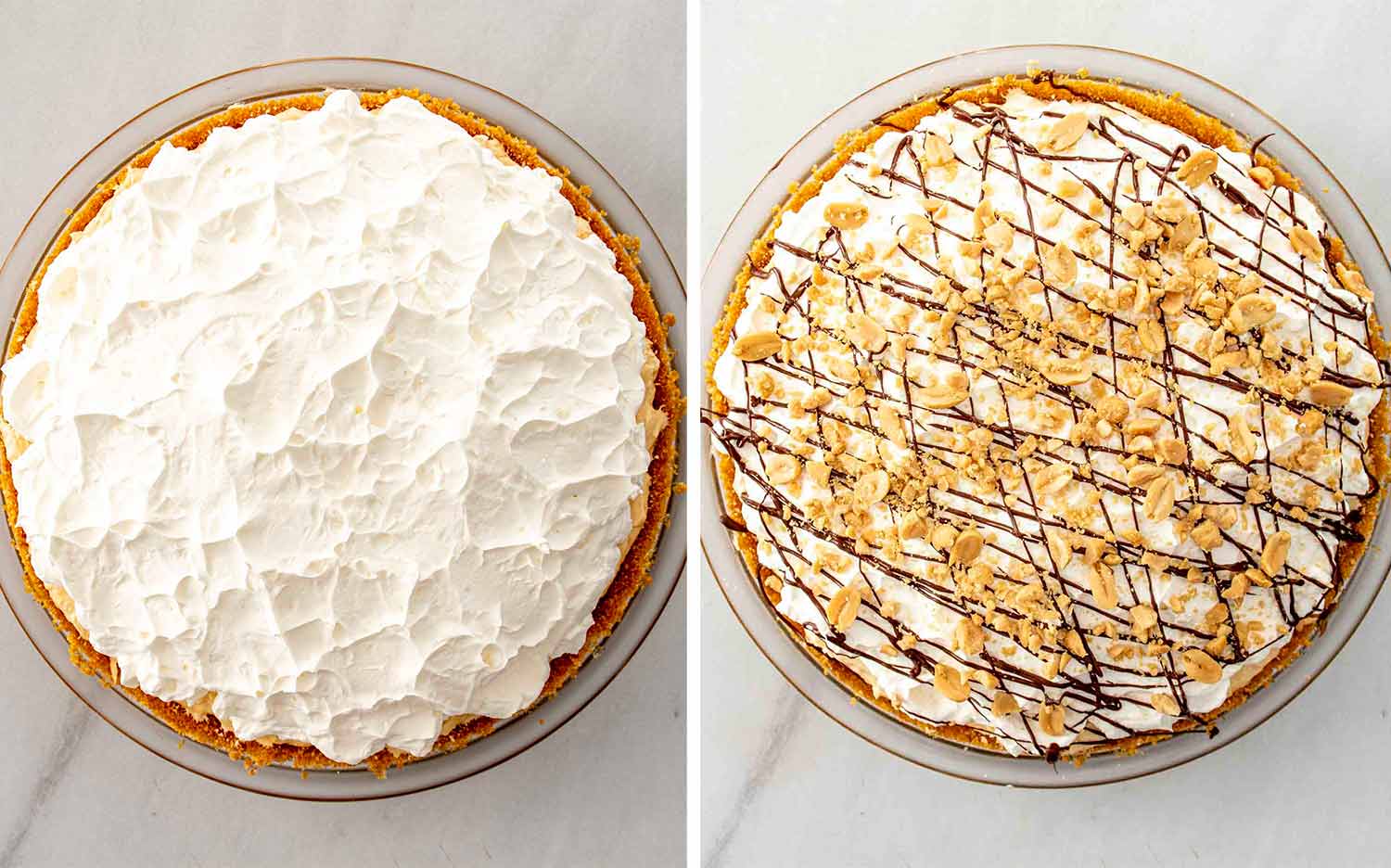 process shots showing how to make peanut butter pie.
