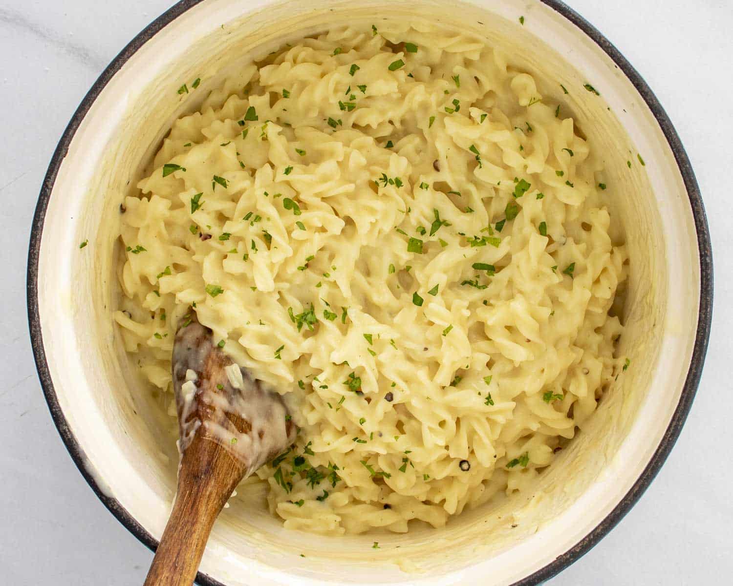 process shots showing how to make cafeteria noodles.