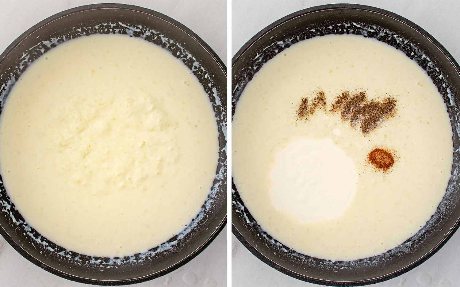 process shots showing how to make creamed spinach gratin.