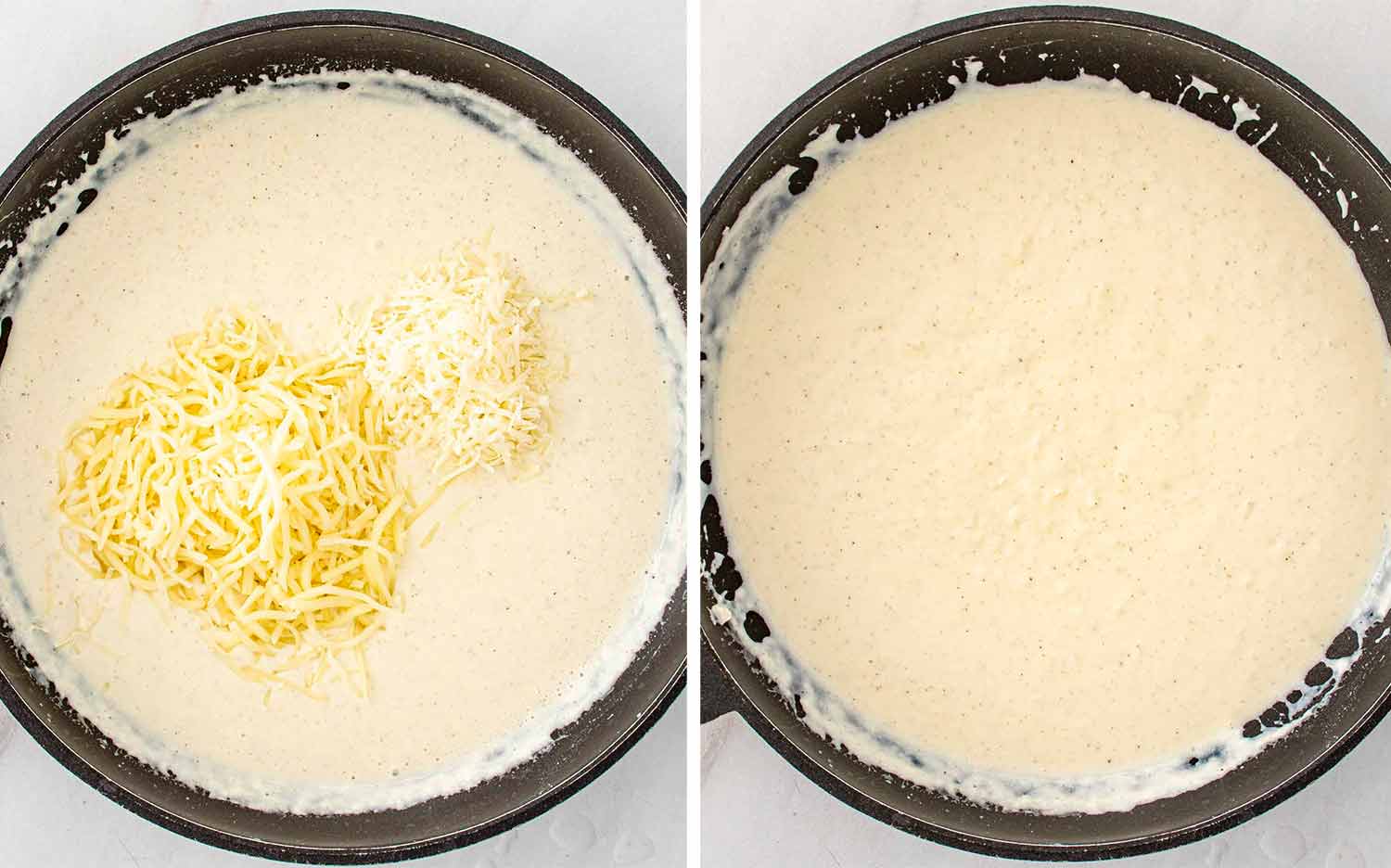 process shots showing how to make creamed spinach gratin.