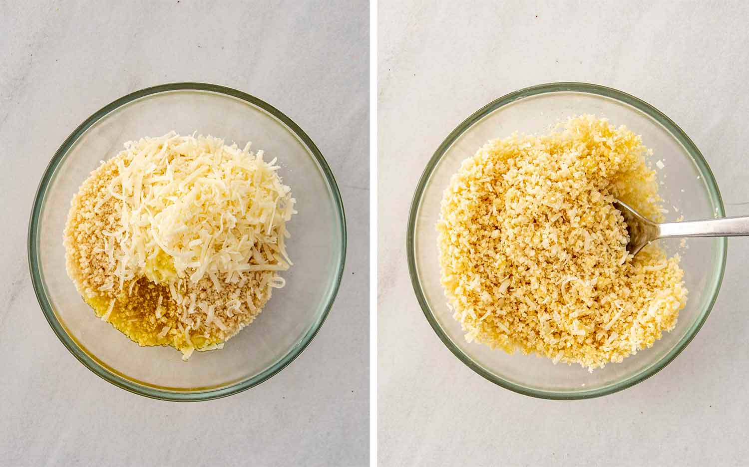 process shots showing how to make creamed spinach gratin.