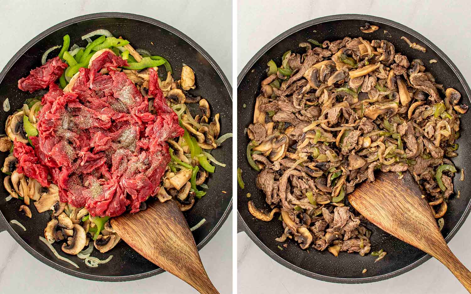 process shots showing how to make Philly cheesesteak stromboli.