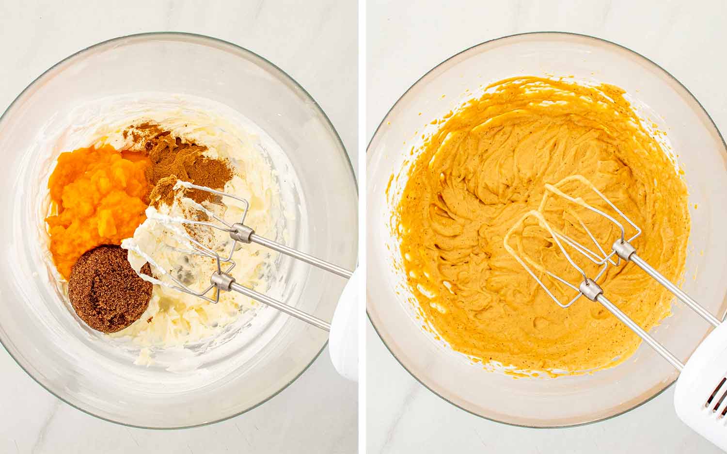 process shots showing how to make pumpkin mousse.