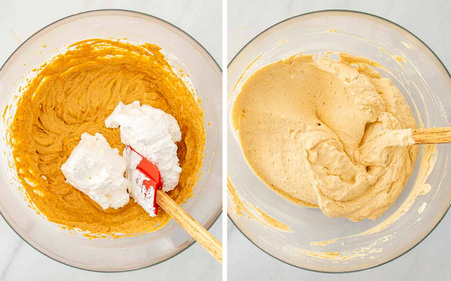 process shots showing how to make pumpkin mousse.