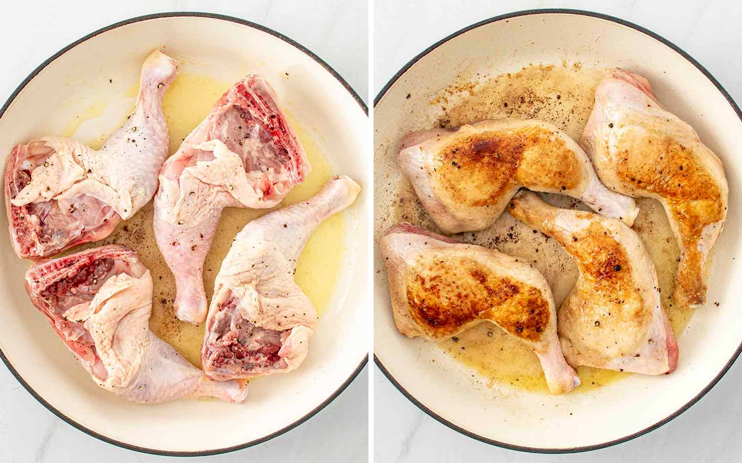 process shots showing how to make chicken normandy.