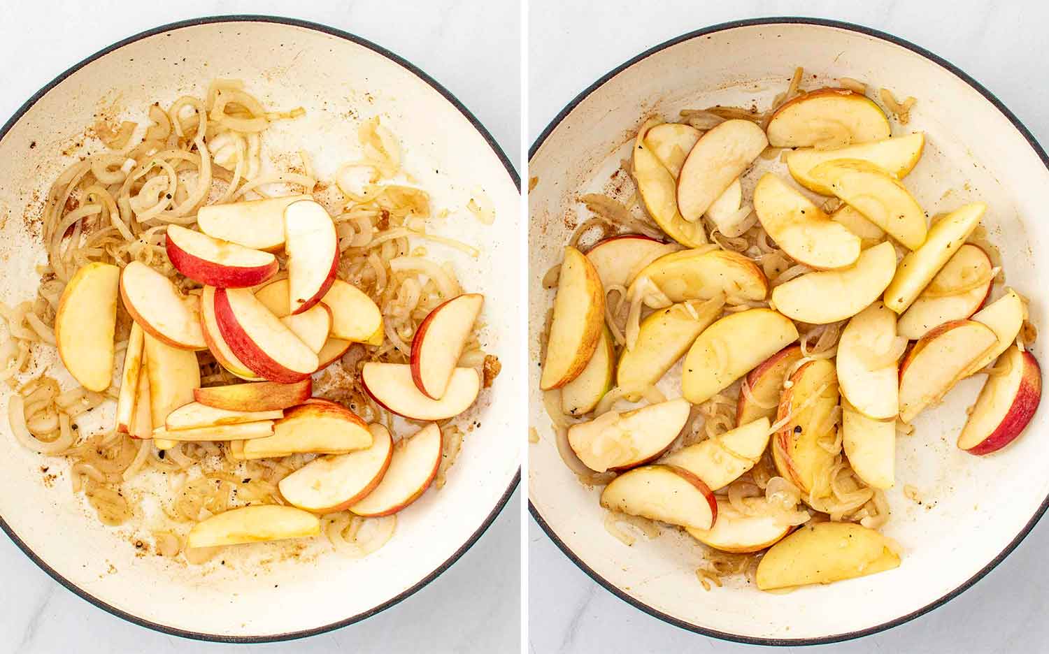 process shots showing how to make chicken normandy.