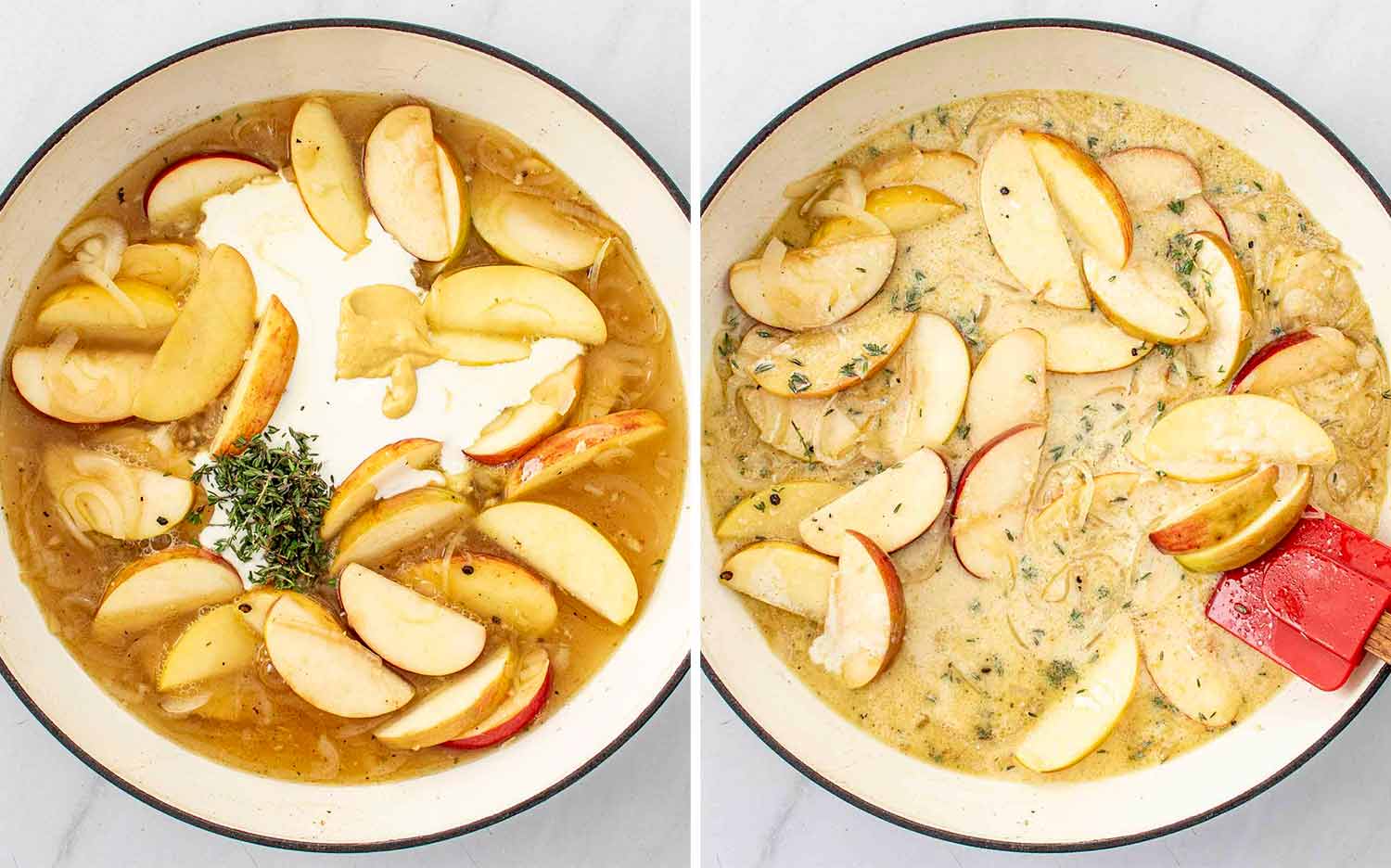 process shots showing how to make chicken normandy.