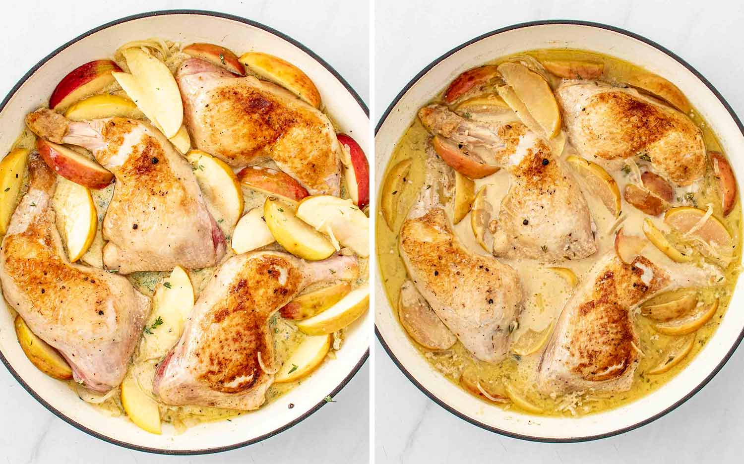 process shots showing how to make chicken normandy.
