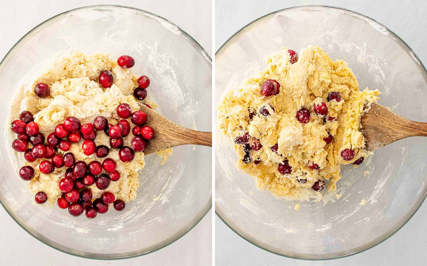 Fresh cranberries folded into scone dough, then mixed gently to keep the crumb tender and berries whole.