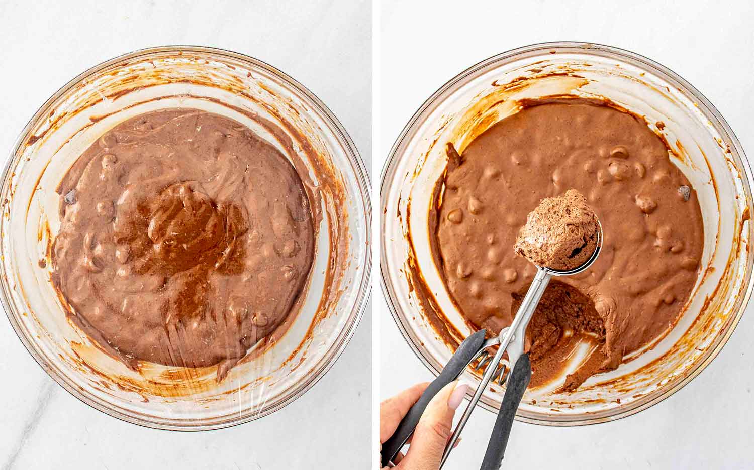 process shots showing how to make mocha fudge cookies.