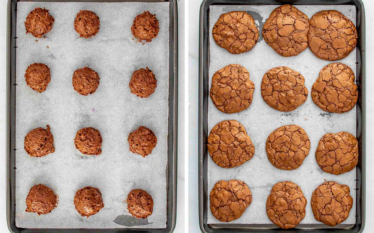 process shots showing how to make mocha fudge cookies.