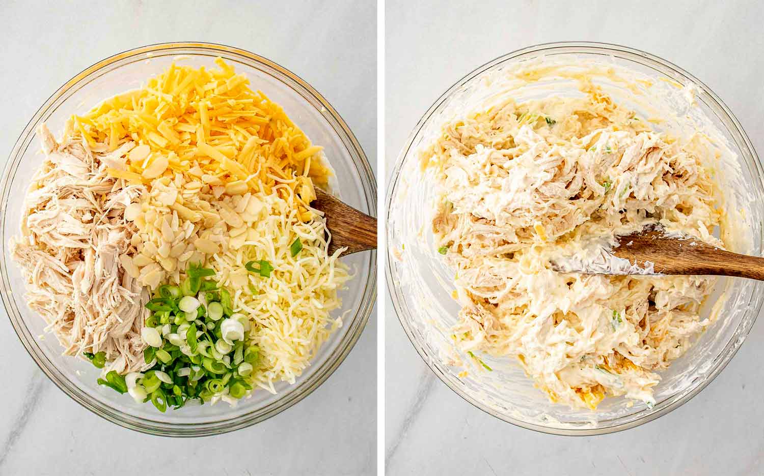process shots showing how to make neiman marcus chicken casserole.