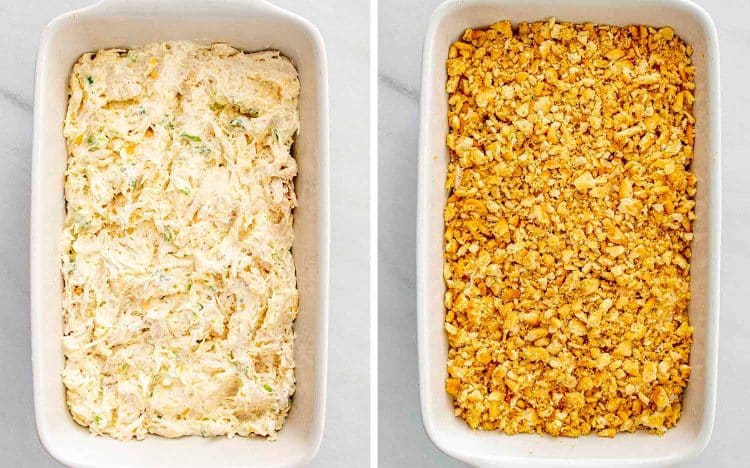 process shots showing how to make neiman marcus chicken casserole.